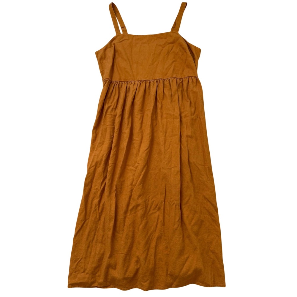 Sonoma Goods For Life Burnt Orange Linen Blend Smocked Midi Dress Pockets Large
